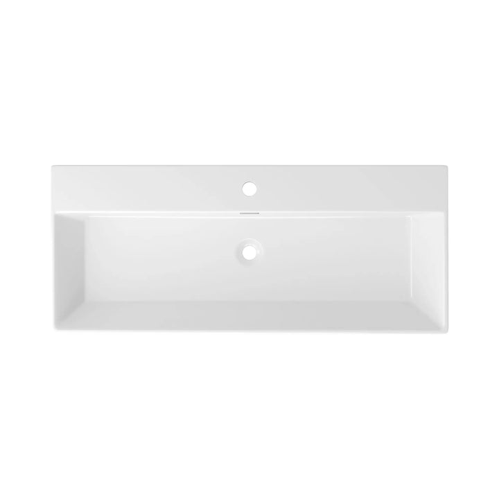 White rectangular ceramic sink with single faucet hole