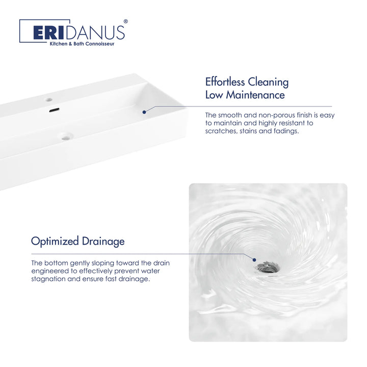 Easy-to-clean white ceramic sink with optimized drainage