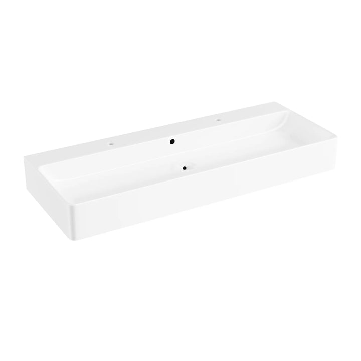 Turner 43" Rectangular Vessel Ceramic Wall Mount Bathroom Sink in White, Two Faucet Holes
