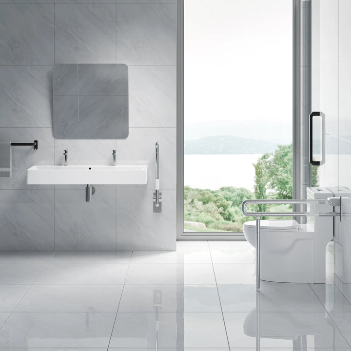 Turner 43" Rectangular Vessel Ceramic Wall Mount Bathroom Sink in White, Two Faucet Holes