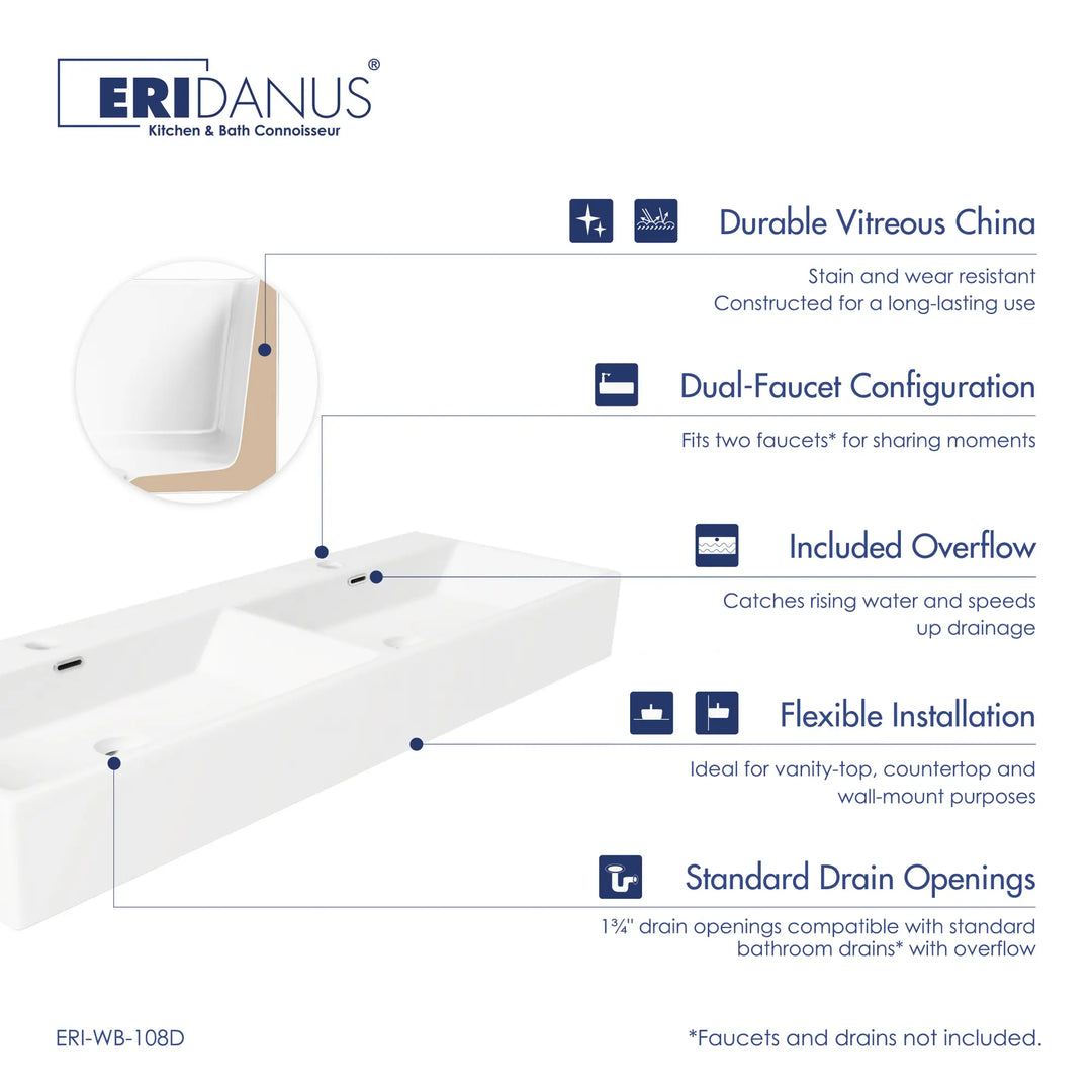White vitreous china dual-faucet sink with overflow
