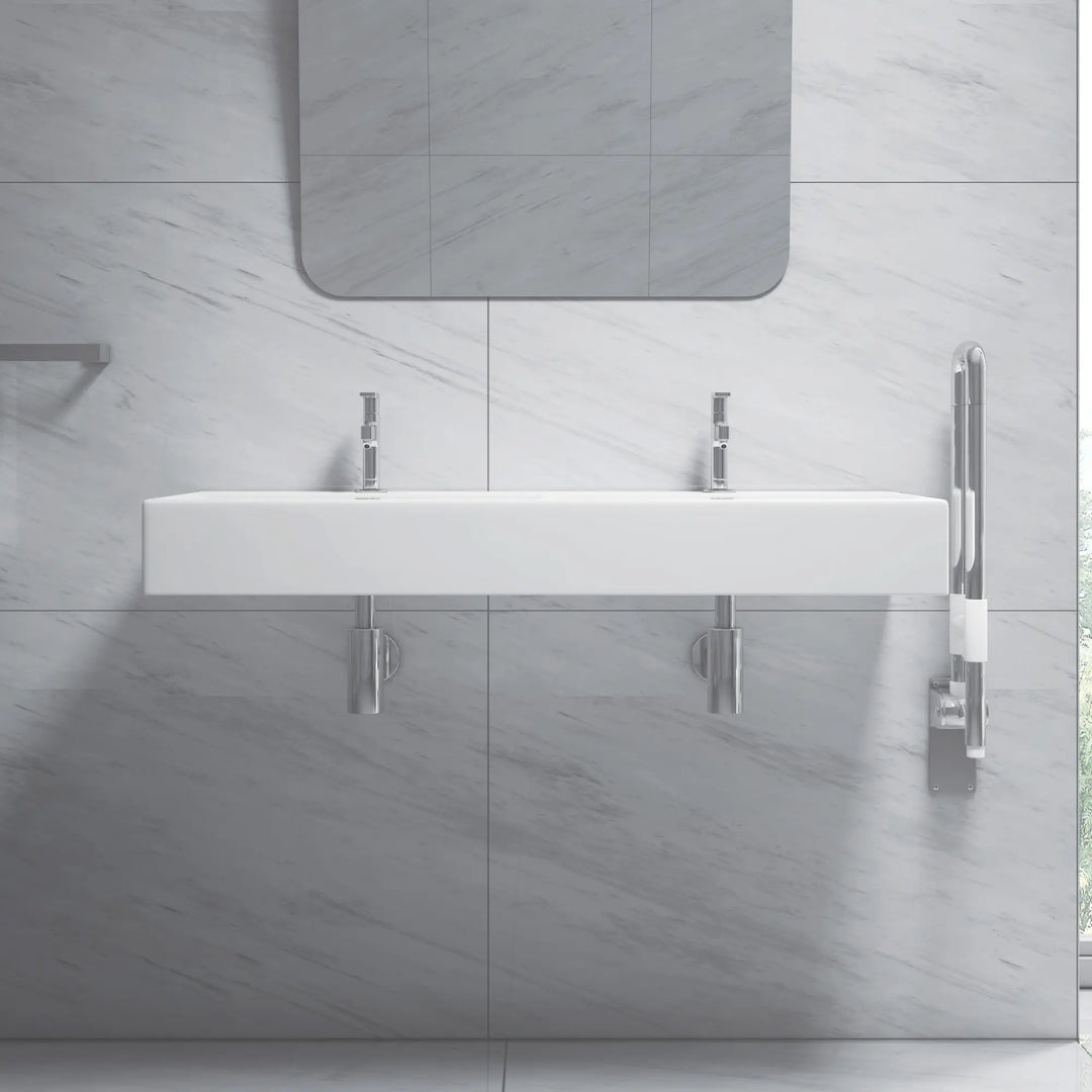 White ceramic double bowl rectangular vanity sink