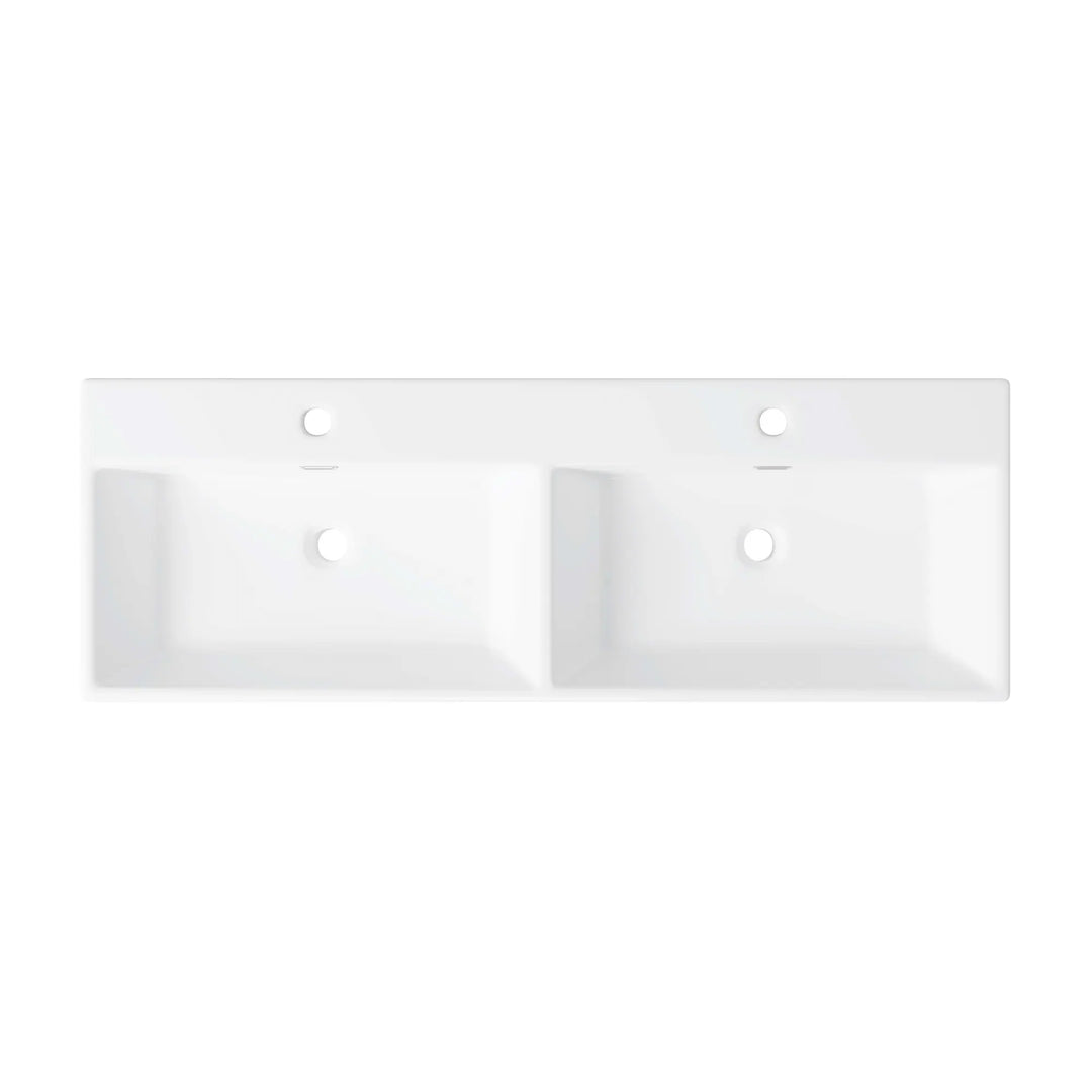White ceramic rectangular double bowl vanity sink