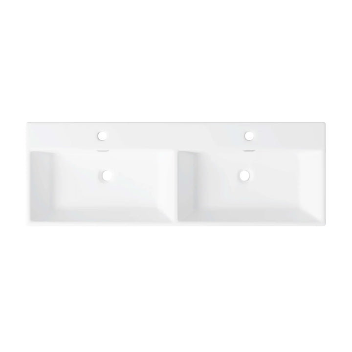 White ceramic rectangular double bowl vanity sink