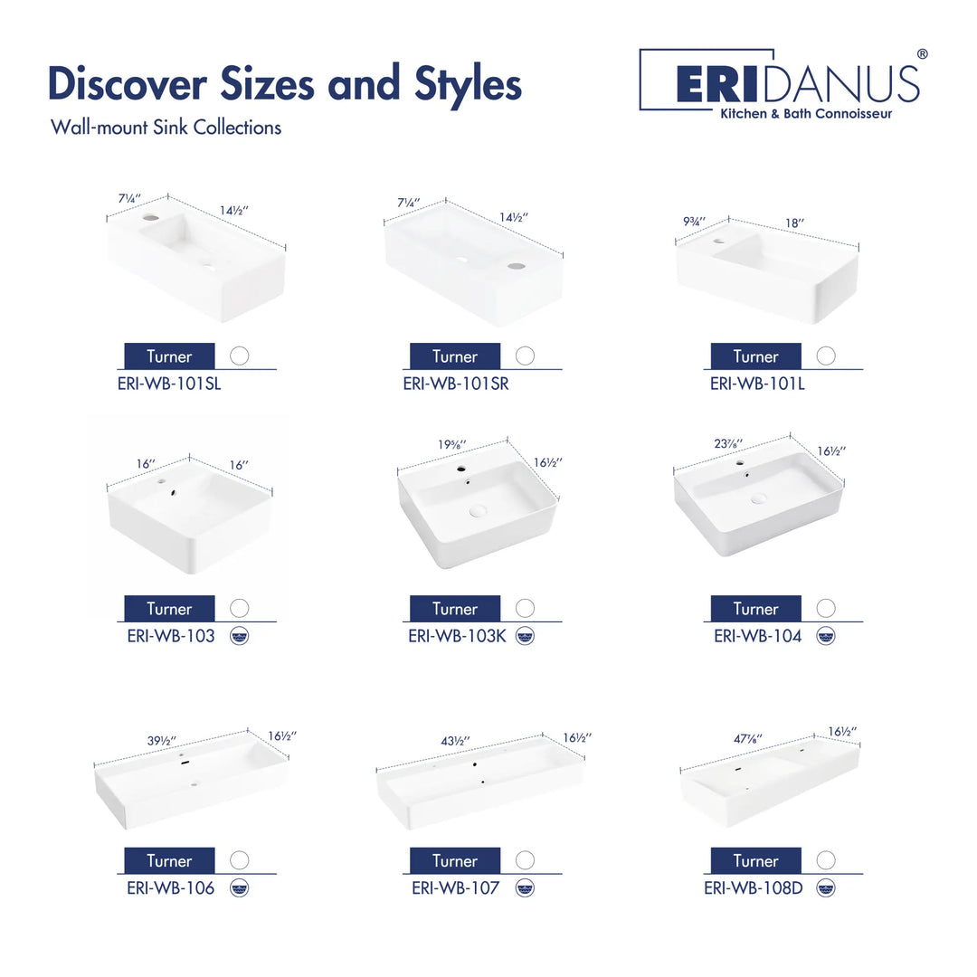 Various sizes of white ceramic wall-mount vanity sinks