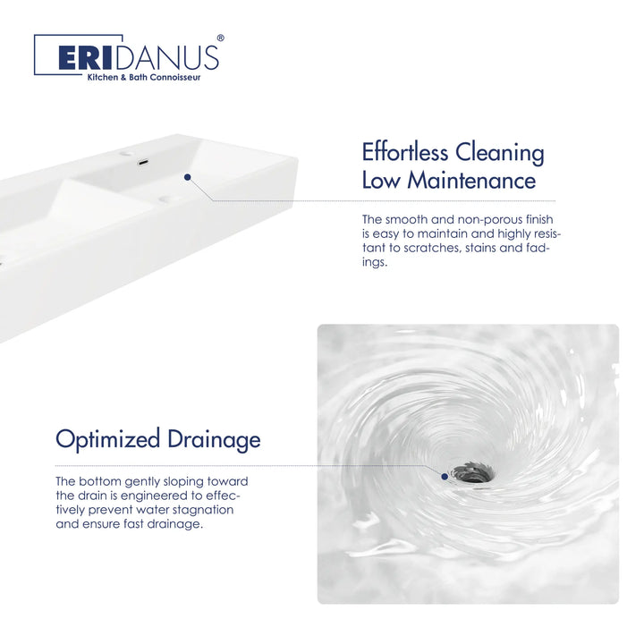 White ceramic double sink with optimized drainage
