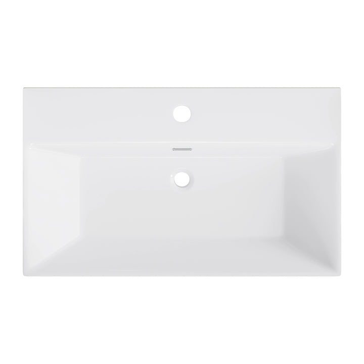 Turner 23.7" W x 14" D Glossy White Vitreous China Rectangular Wall Mount Bathroom Sink with Matte Black Towel Bar