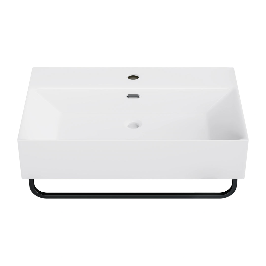 Turner 23.7" W x 14" D Glossy White Vitreous China Rectangular Wall Mount Bathroom Sink with Matte Black Towel Bar