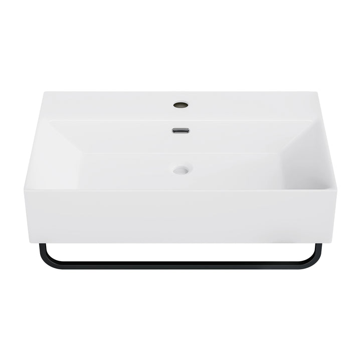 Turner 23.7" W x 14" D Glossy White Vitreous China Rectangular Wall Mount Bathroom Sink with Matte Black Towel Bar