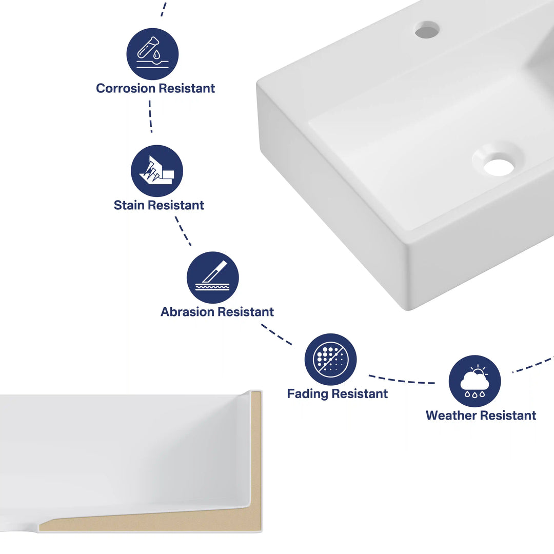 White ceramic sink highlighting five durable performance advantages