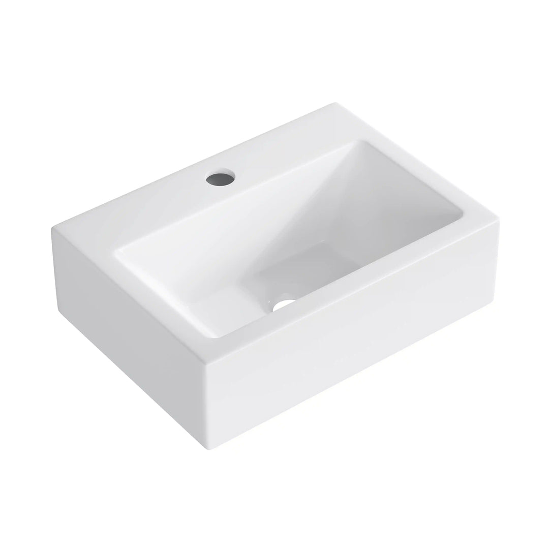 White rectangular vitreous ceramic wall-mounted bathroom sink single faucet hole