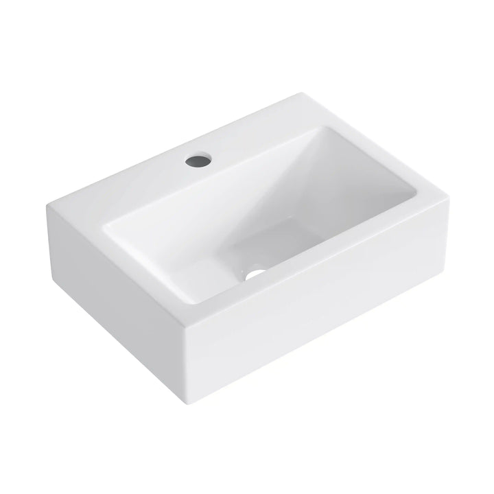 White rectangular vitreous ceramic wall-mounted bathroom sink single faucet hole