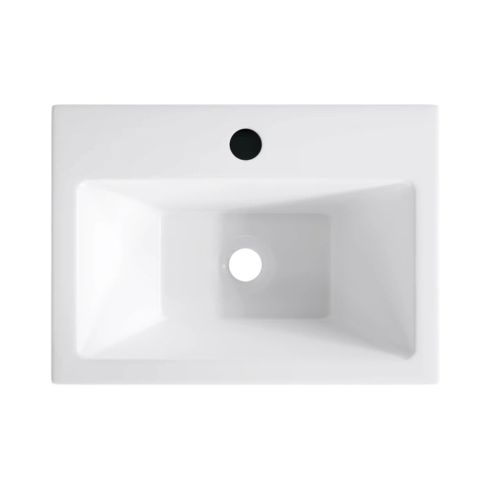 White rectangular vitreous ceramic wall-mounted bathroom sink single faucet hole