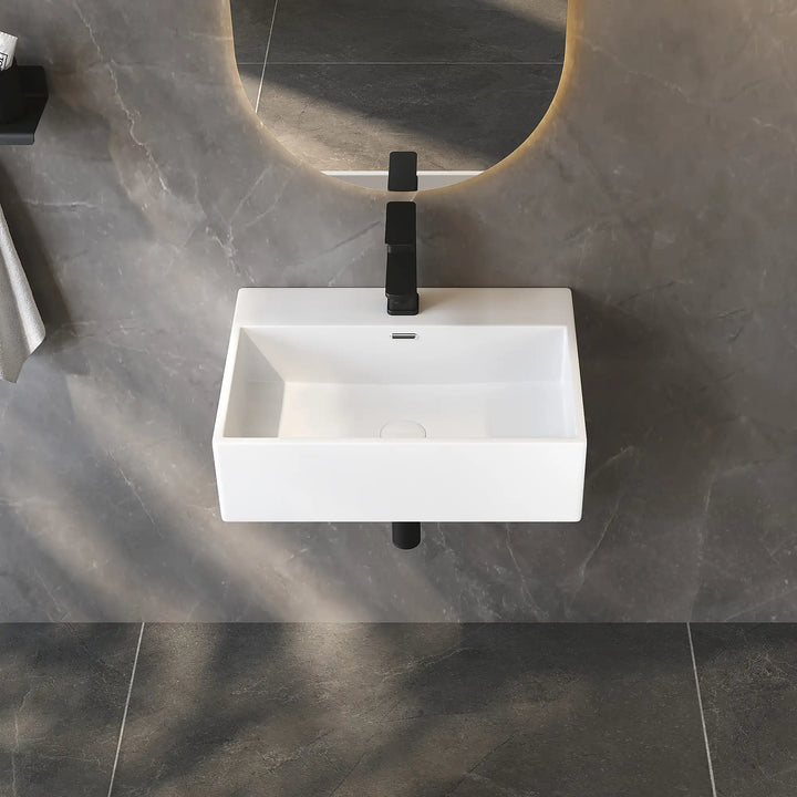 Turner Rectangular Wall-Mount Ceramic Bathroom Sink in White Available in Sizes