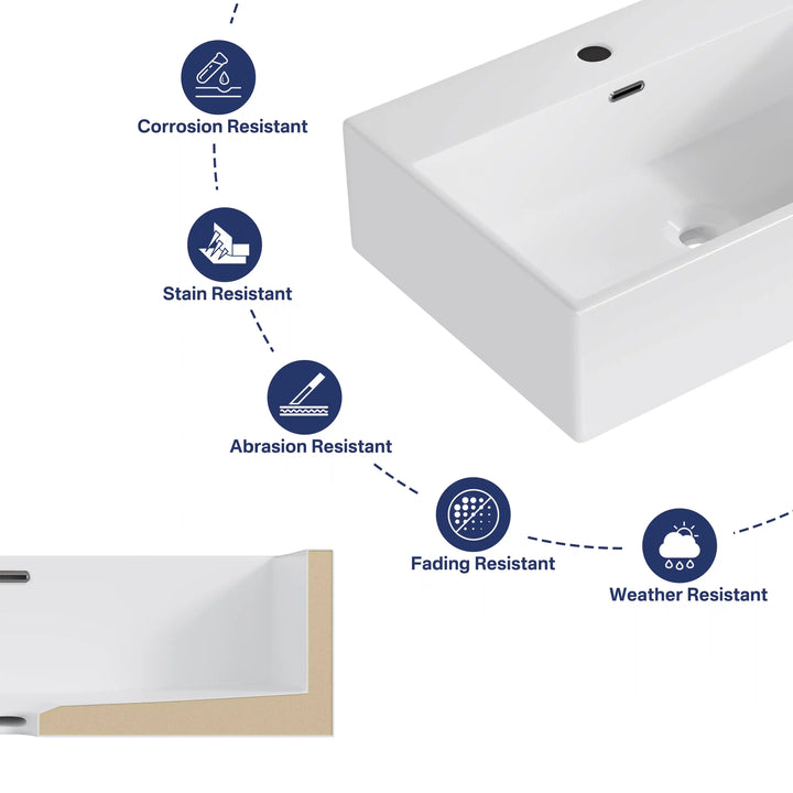 Turner Rectangular Wall-Mount Ceramic Bathroom Sink in White Available in Sizes