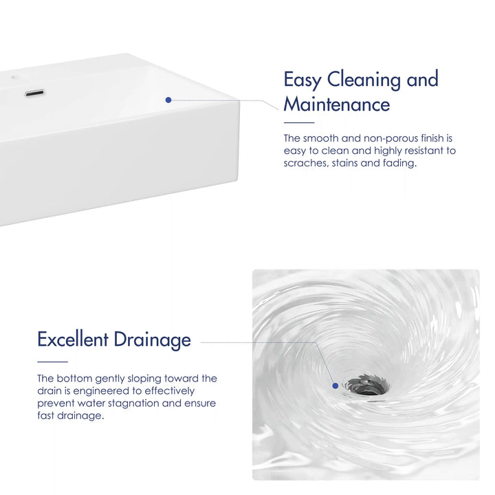 Turner Rectangular Wall-Mount Ceramic Bathroom Sink in White Available in Sizes