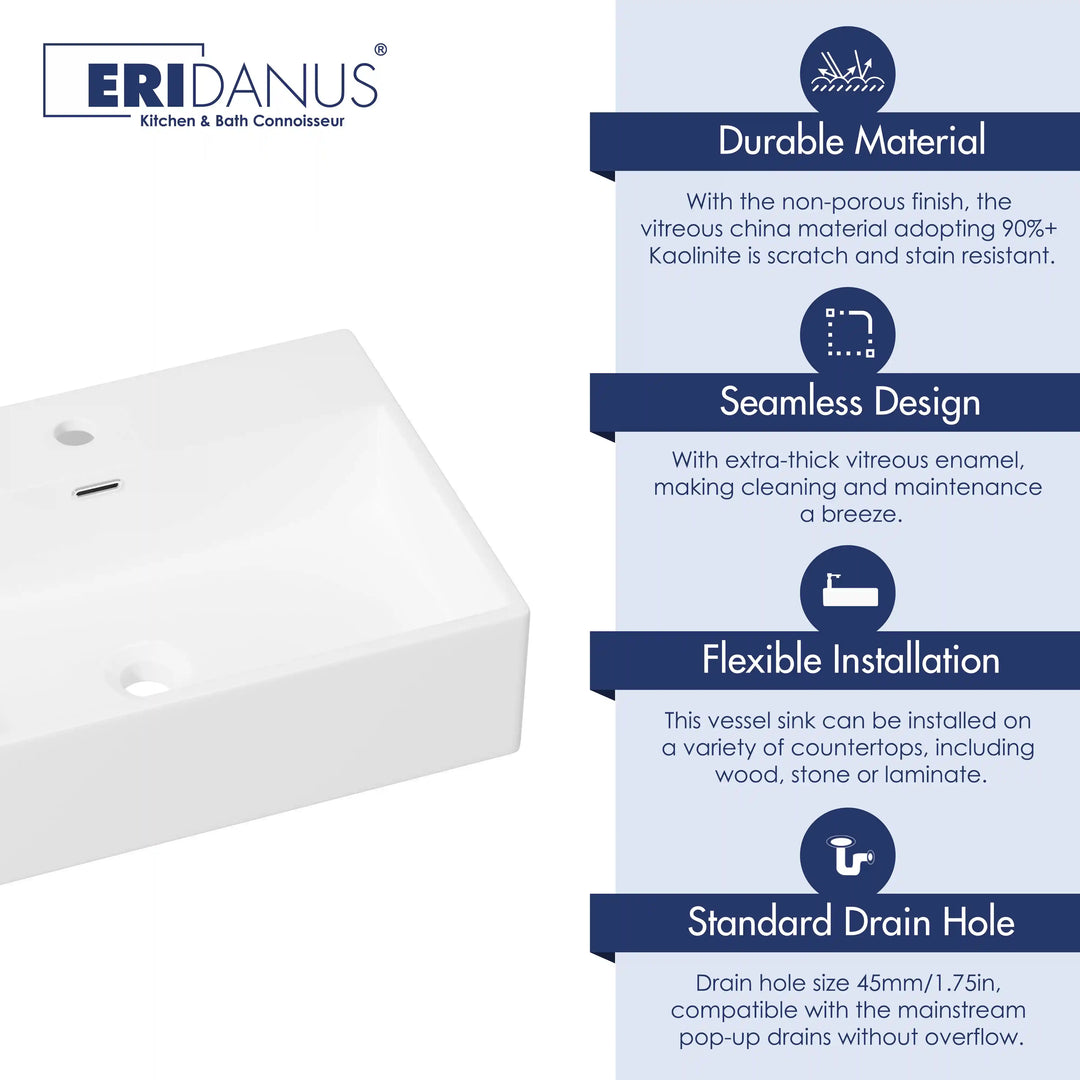 Turner Rectangular Wall-Mount Ceramic Bathroom Sink in White Available in Sizes