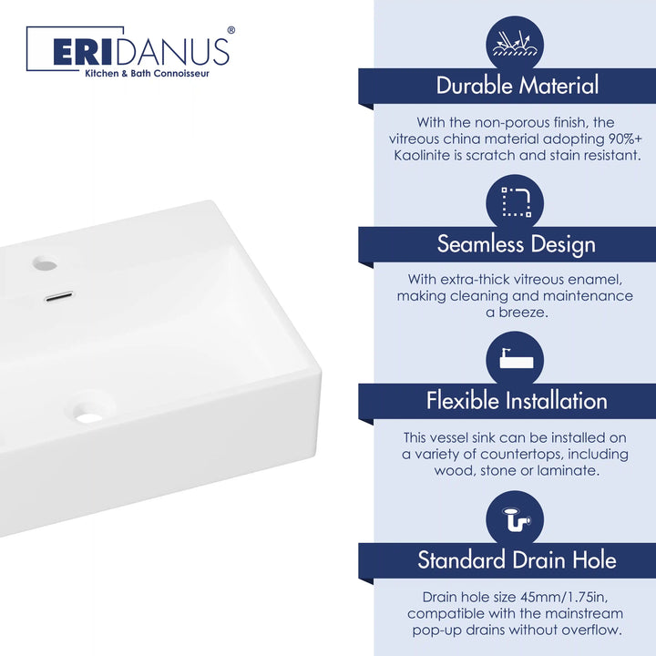 Turner Rectangular Wall-Mount Ceramic Bathroom Sink in White Available in Sizes