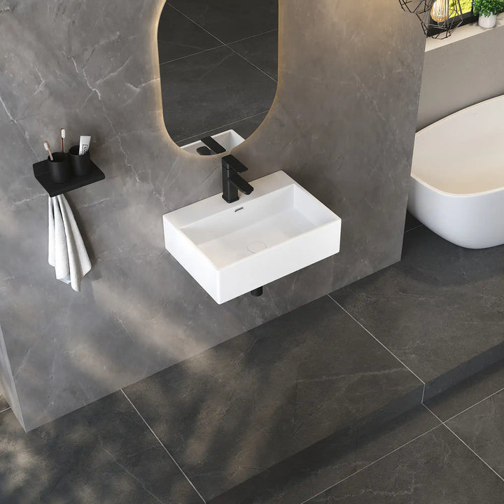 Turner Rectangular Wall-Mount Ceramic Bathroom Sink in White Available in Sizes