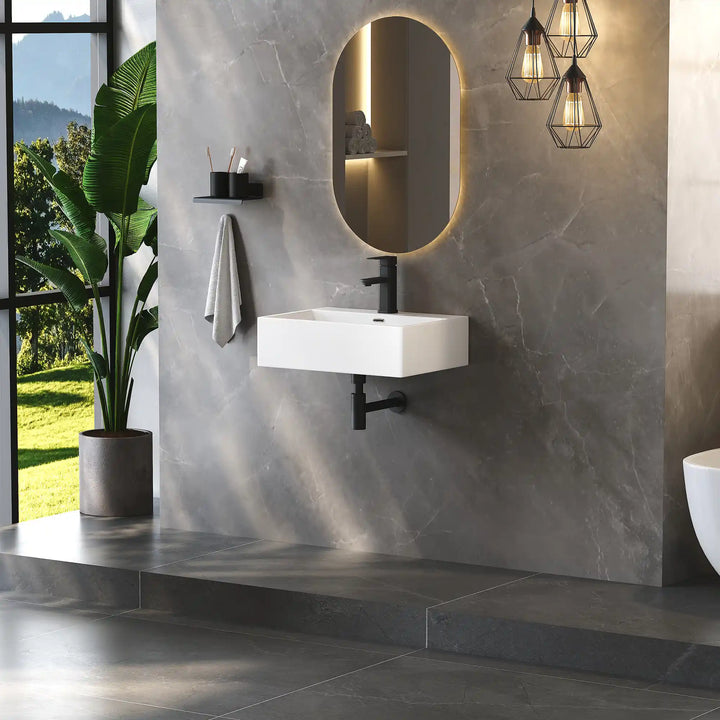 Turner Rectangular Wall-Mount Ceramic Bathroom Sink in White Available in Sizes