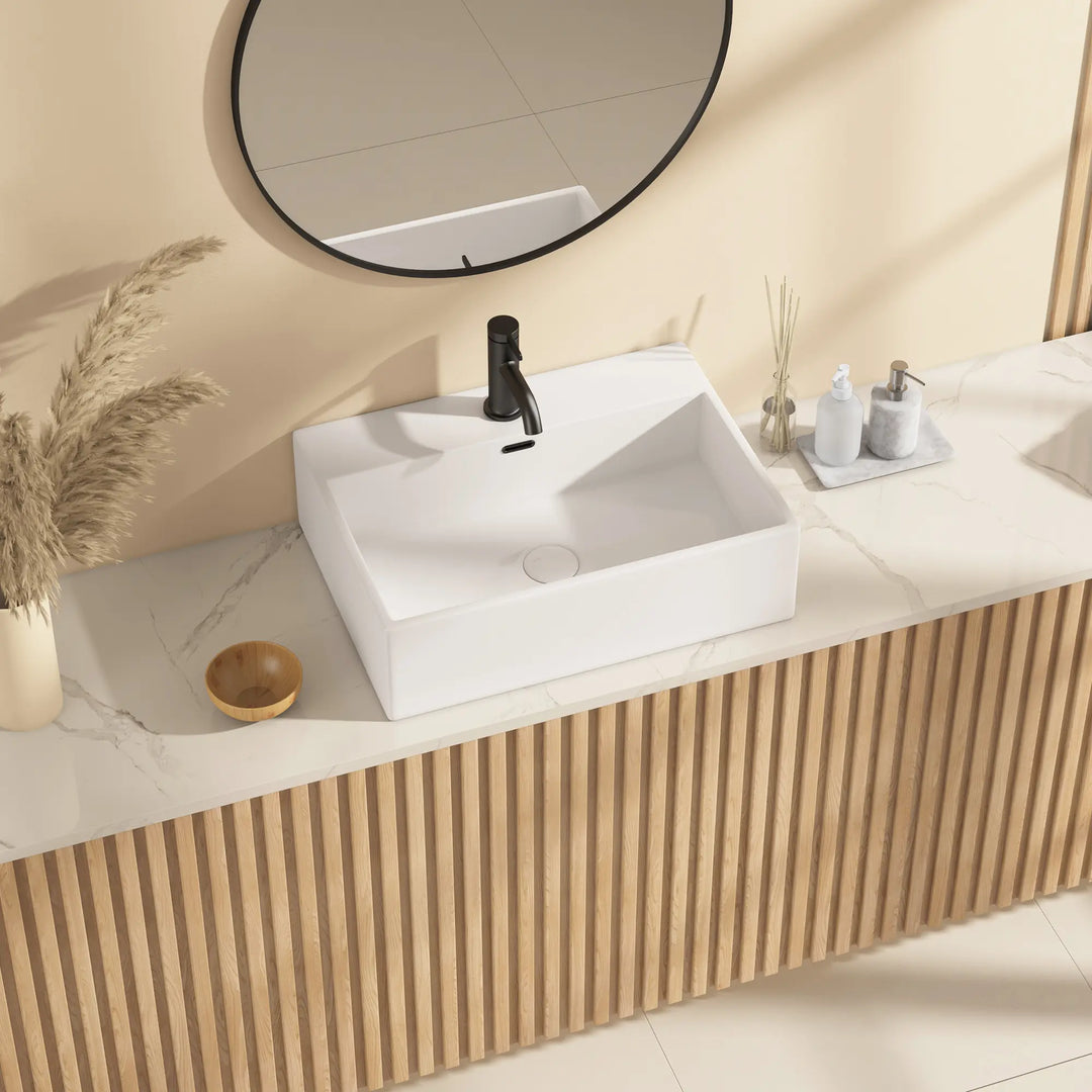 Turner Rectangular Wall-Mount Ceramic Bathroom Sink in White Available in Sizes