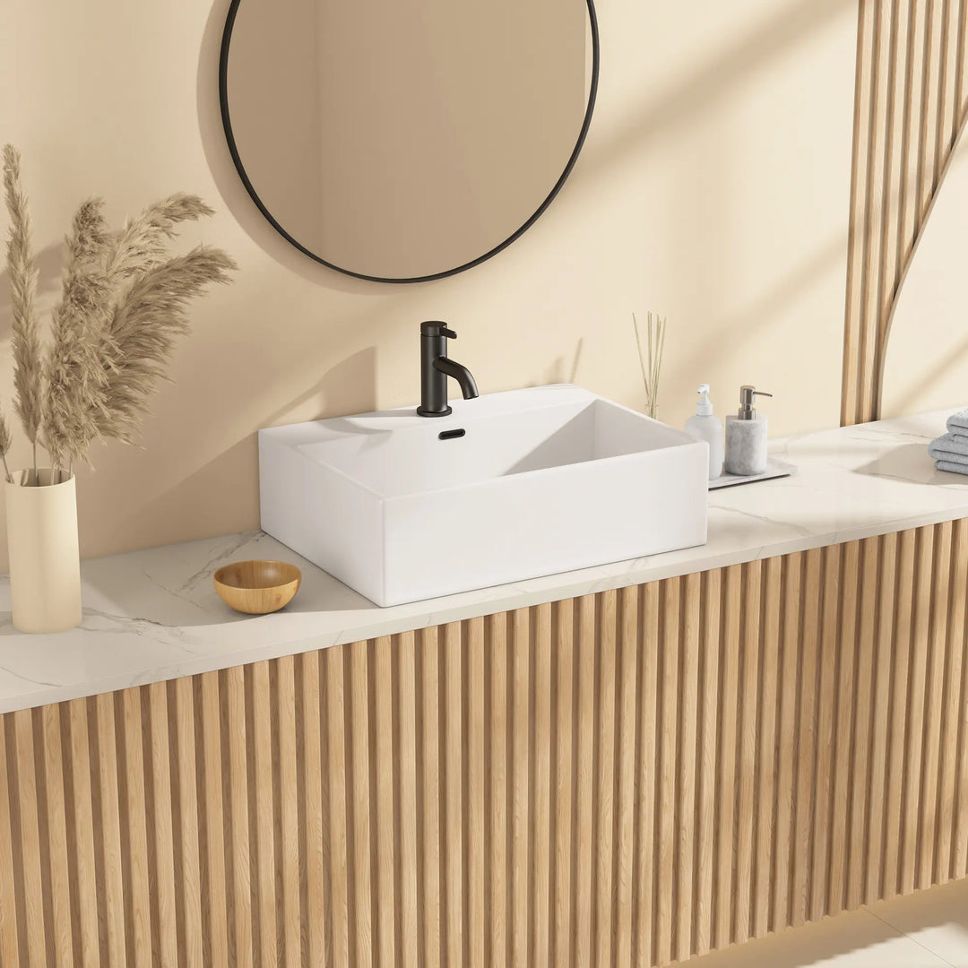 Turner Rectangular Wall-Mount Ceramic Bathroom Sink in White Available in Sizes