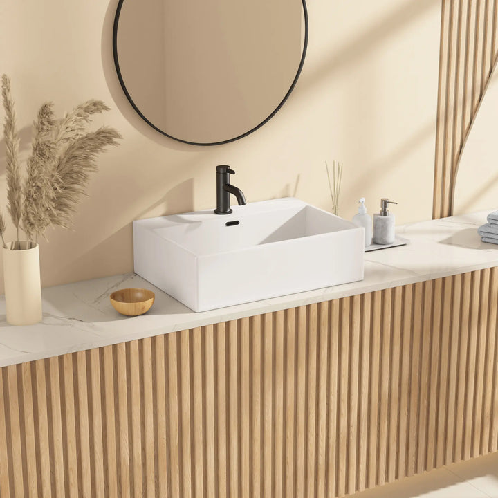 Turner Rectangular Wall-Mount Ceramic Bathroom Sink in White Available in Sizes