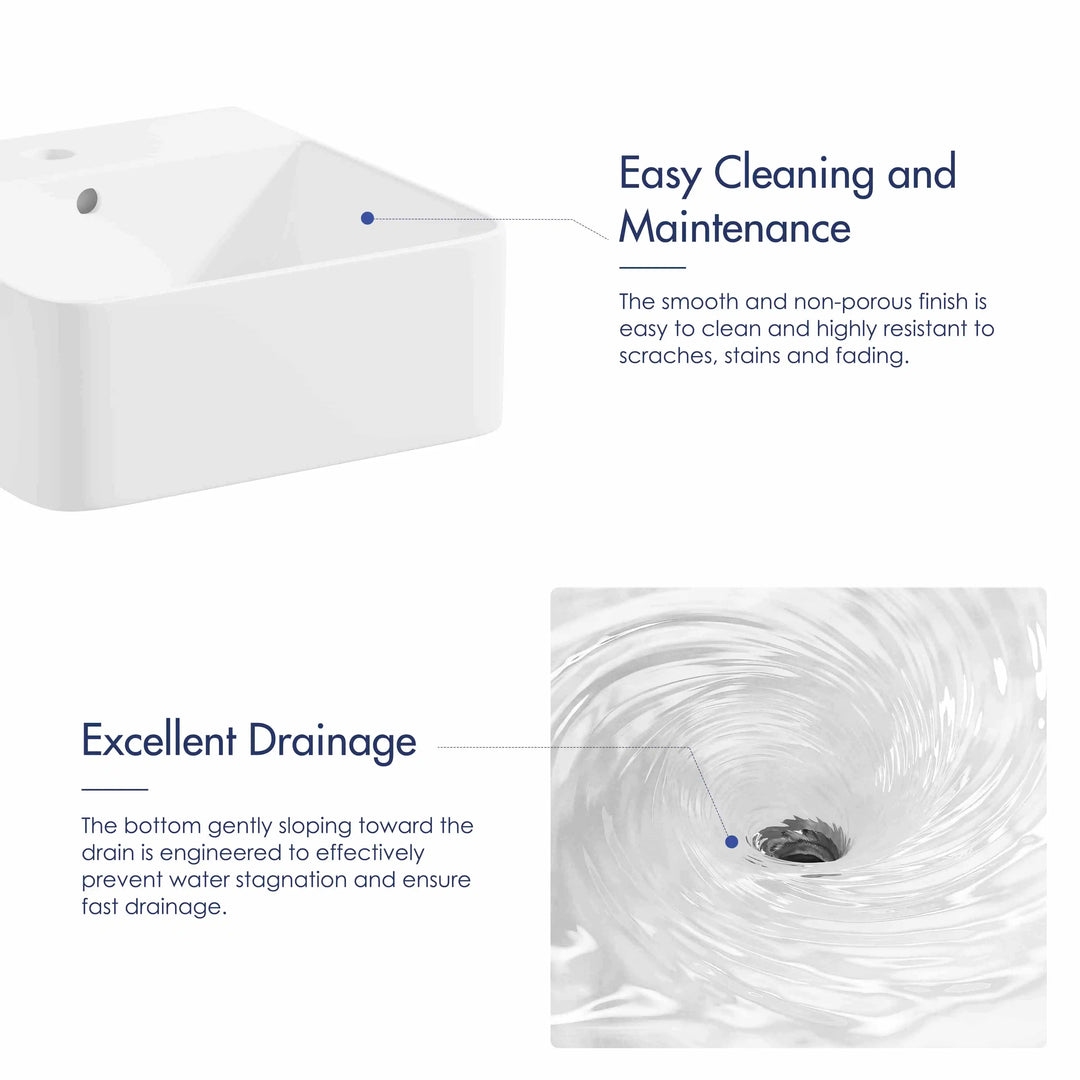 Turner Rectangular Wall-Mount Ceramic Bathroom Sink in White Available in Sizes