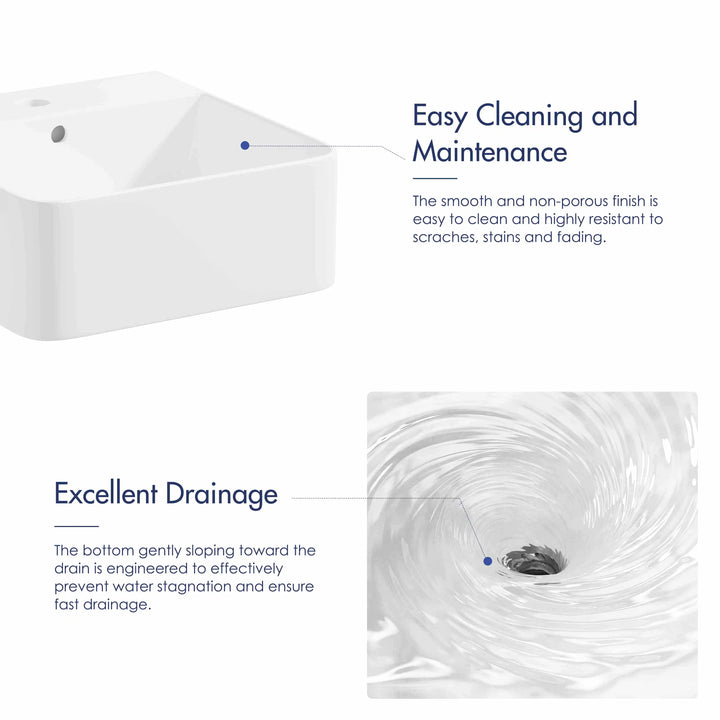 Turner Rectangular Wall-Mount Ceramic Bathroom Sink in White Available in Sizes