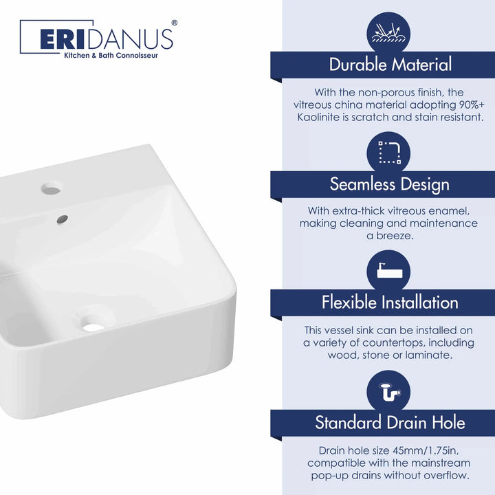 Turner Rectangular Wall-Mount Ceramic Bathroom Sink in White Available in Sizes