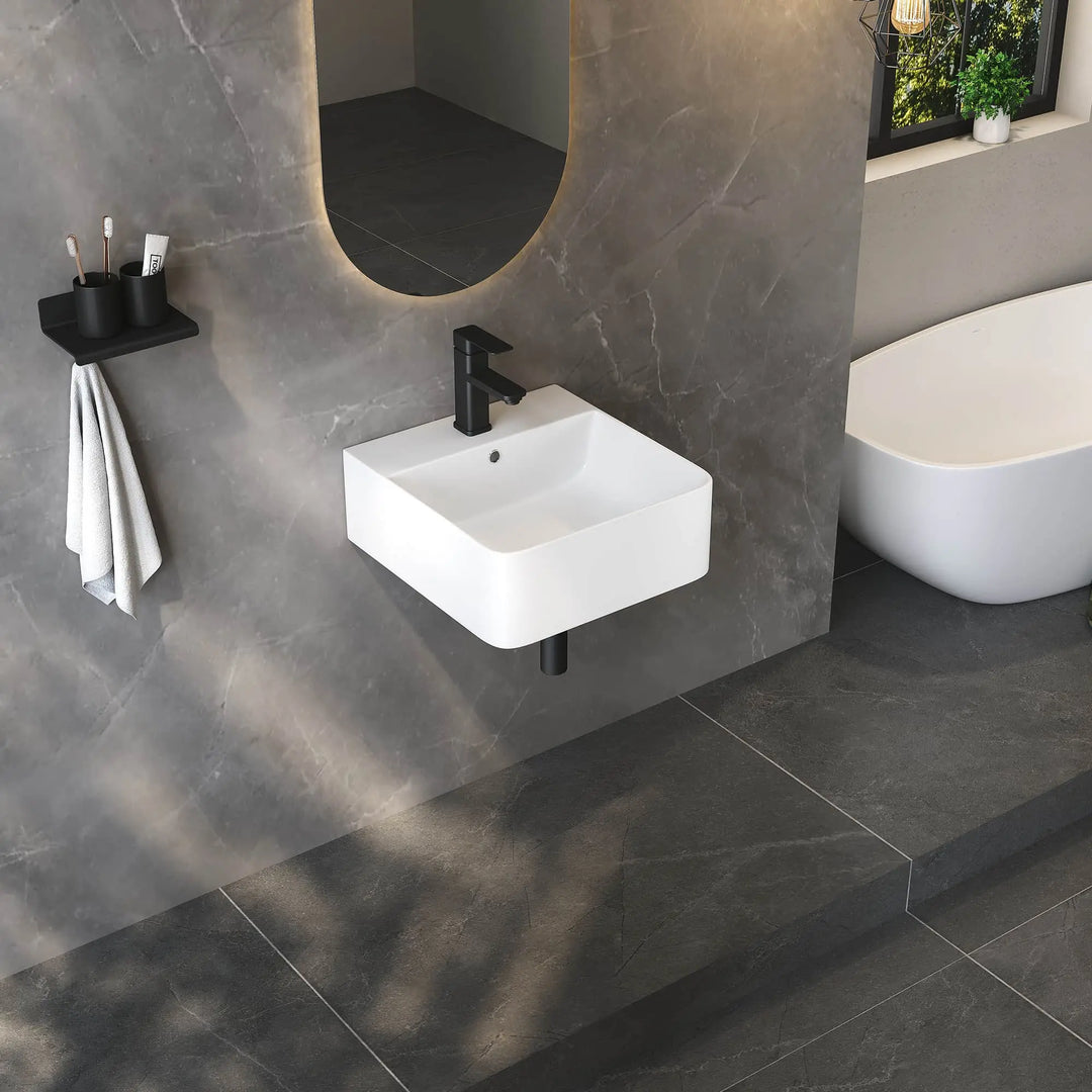 Turner Rectangular Wall-Mount Ceramic Bathroom Sink in White Available in Sizes