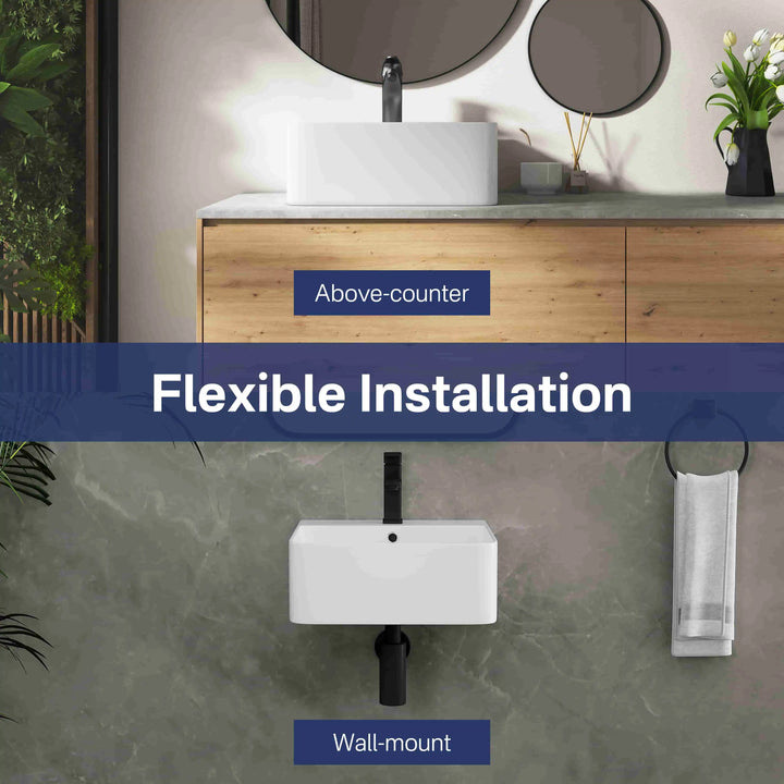 Turner Rectangular Wall-Mount Ceramic Bathroom Sink in White Available in Sizes