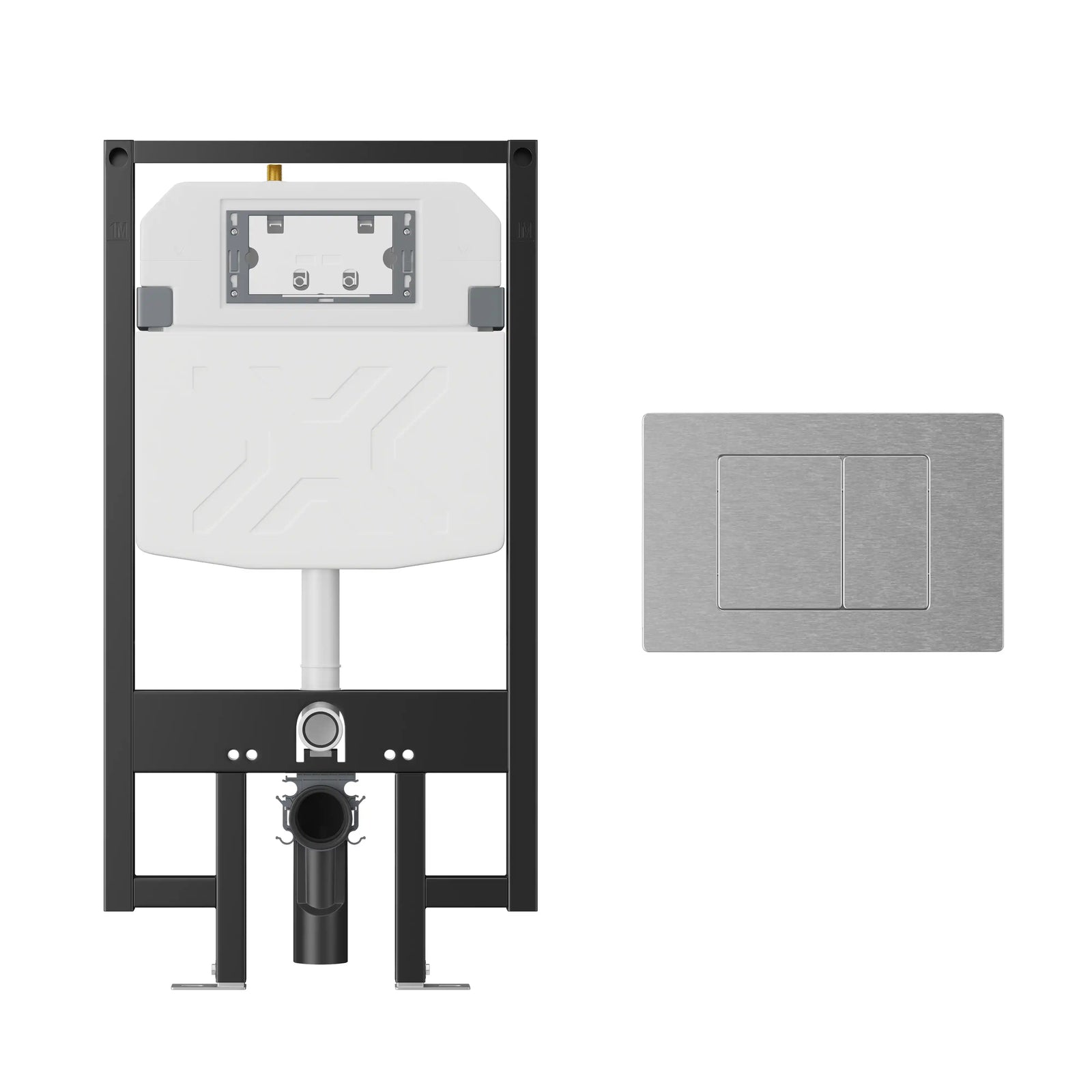 Eridanus in-wall toilet tank carrier with brushed nickel flush plate.#toilet-tank_2x4