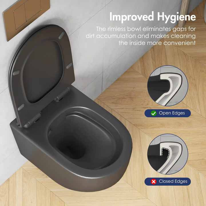Hampton Wall-hung Elongated Toilet, 0.8/1.6 GPF Dual Flush, Multiple Colors