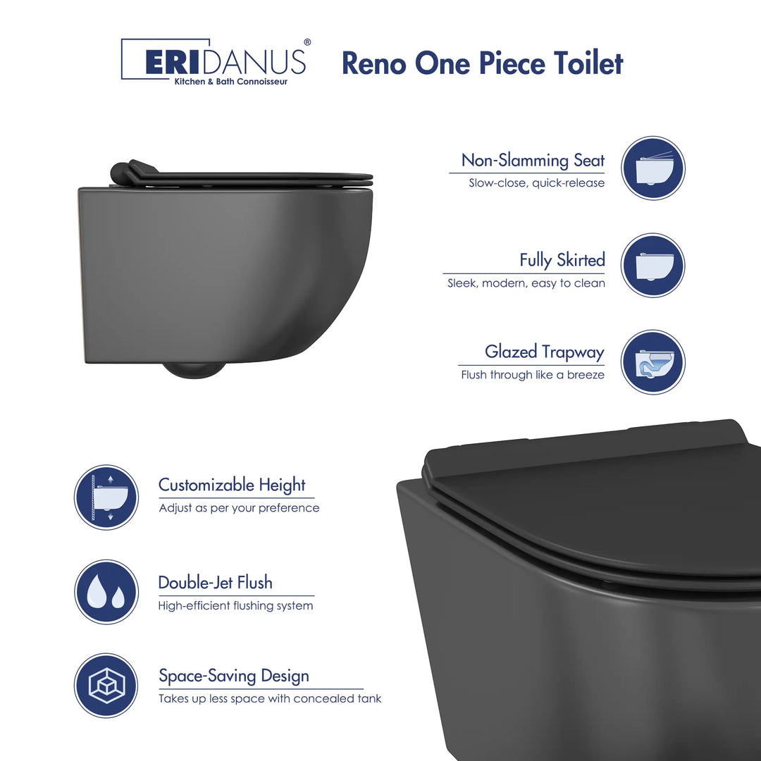 Hampton Wall-hung Elongated Toilet, 0.8/1.6 GPF Dual Flush, Multiple Colors
