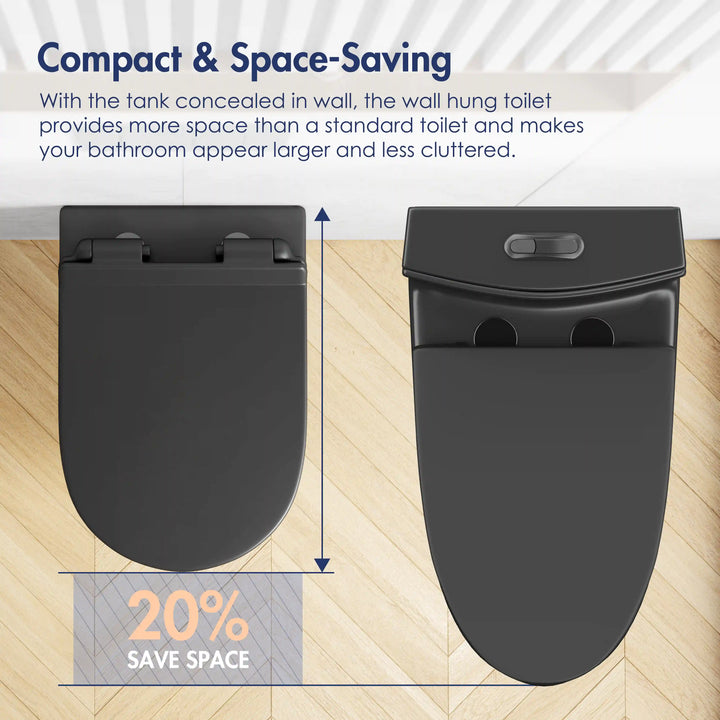Hampton Wall-hung Elongated Toilet, 0.8/1.6 GPF Dual Flush, Multiple Colors