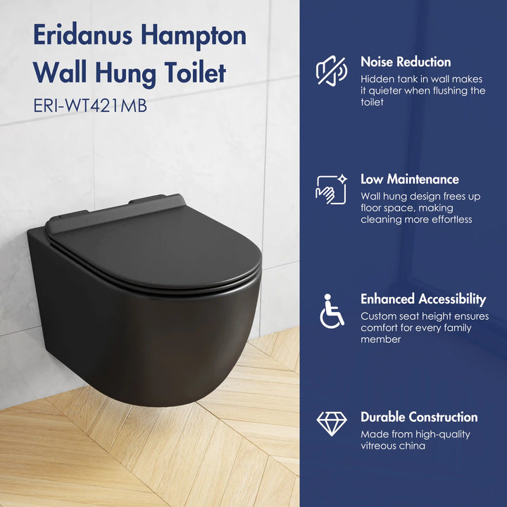 Hampton Wall-hung Elongated Toilet, 0.8/1.6 GPF Dual Flush, Multiple Colors