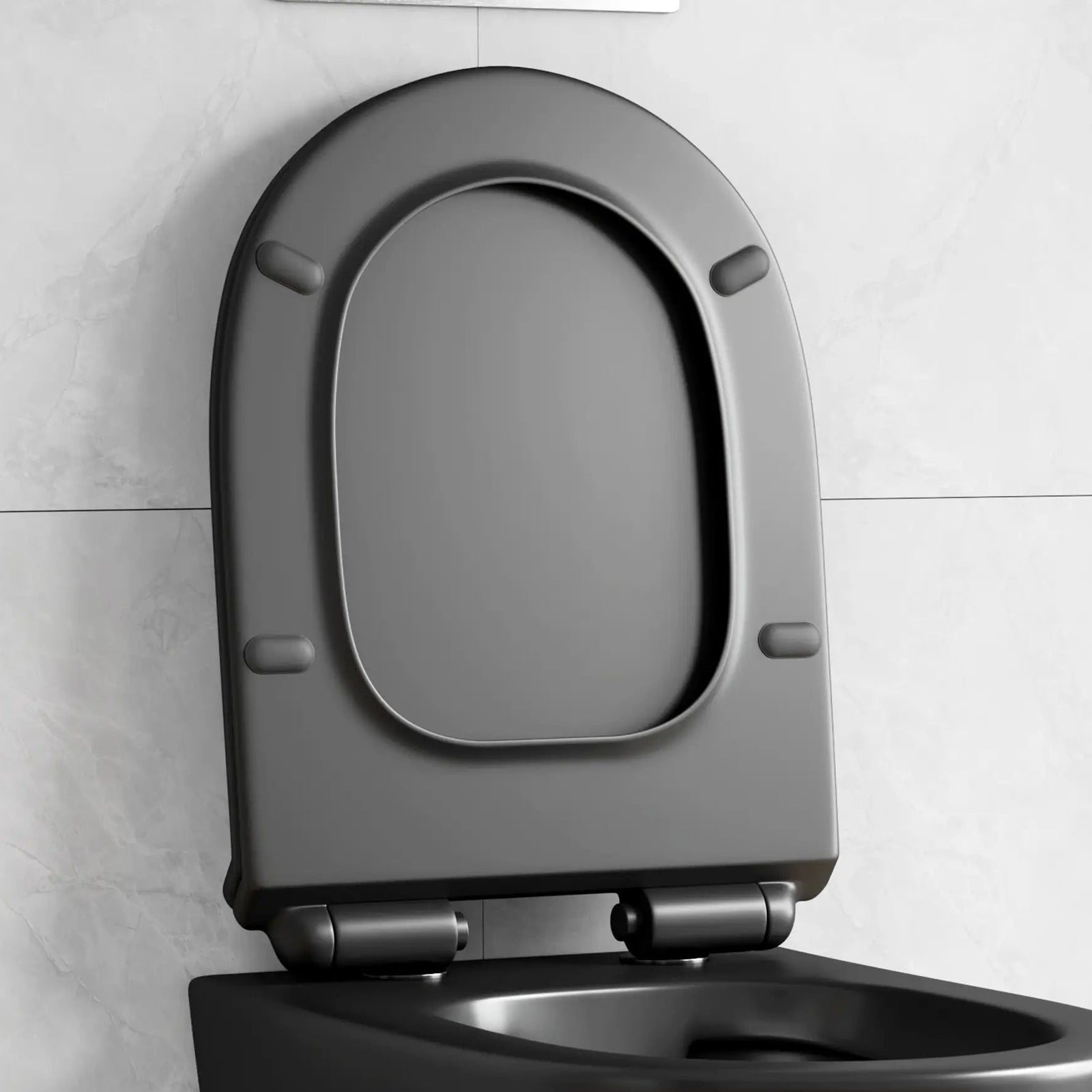A black toilet seat featuring soft-close hinges and a slim, oval profile.#color_matte-black