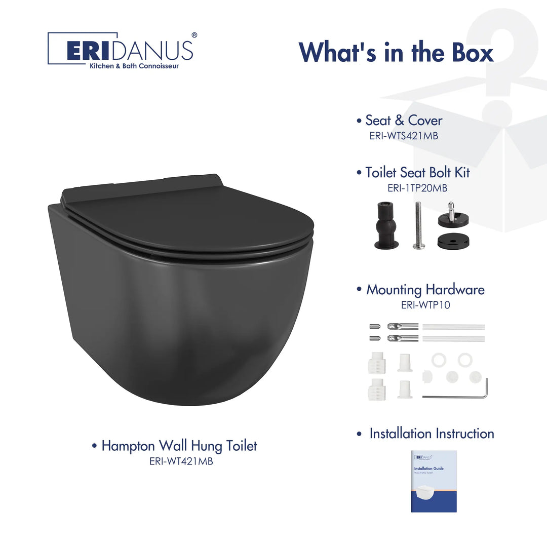 Hampton Wall-hung Elongated Toilet, 0.8/1.6 GPF Dual Flush, Multiple Colors