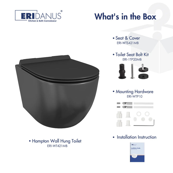 Hampton Wall-hung Elongated Toilet, 0.8/1.6 GPF Dual Flush, Multiple Colors