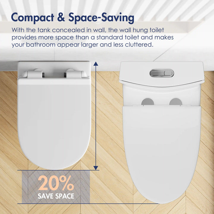 Hampton Wall-hung Elongated Toilet, 0.8/1.6 GPF Dual Flush, Multiple Colors