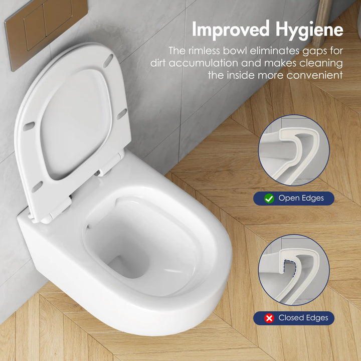 Hampton Wall-hung Elongated Toilet, 0.8/1.6 GPF Dual Flush, Multiple Colors