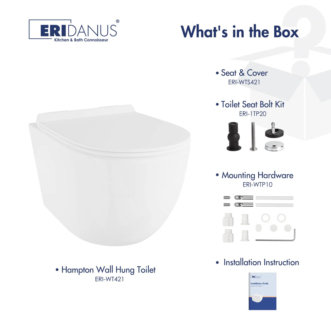 Hampton Wall-hung Elongated Toilet, 0.8/1.6 GPF Dual Flush, Multiple Colors