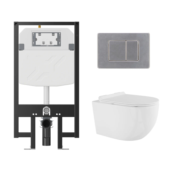 Capri White Wall-Hung Rimless Toilet System (In-Wall Tank, Dual Flush)#Toilet Tank-2x4