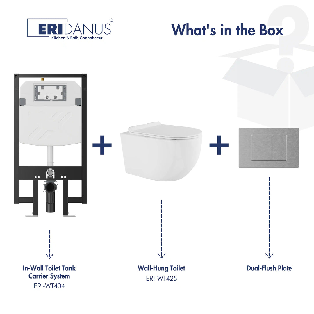 ERIDANUS Capri Wall-Hung Toilet System Component Breakdown (In-Wall Tank, Bowl, Dual-Flush Plate)