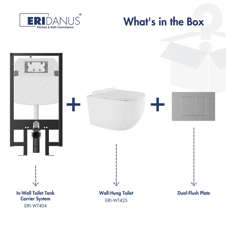 ERIDANUS Capri Wall-Hung Toilet System Component Breakdown (In-Wall Tank, Bowl, Dual-Flush Plate)