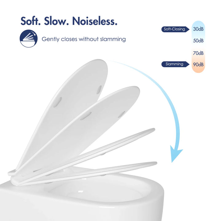 Capri Elongated Wall-Mount Rimless Toilet Bowl in White, Soft-Close Seat