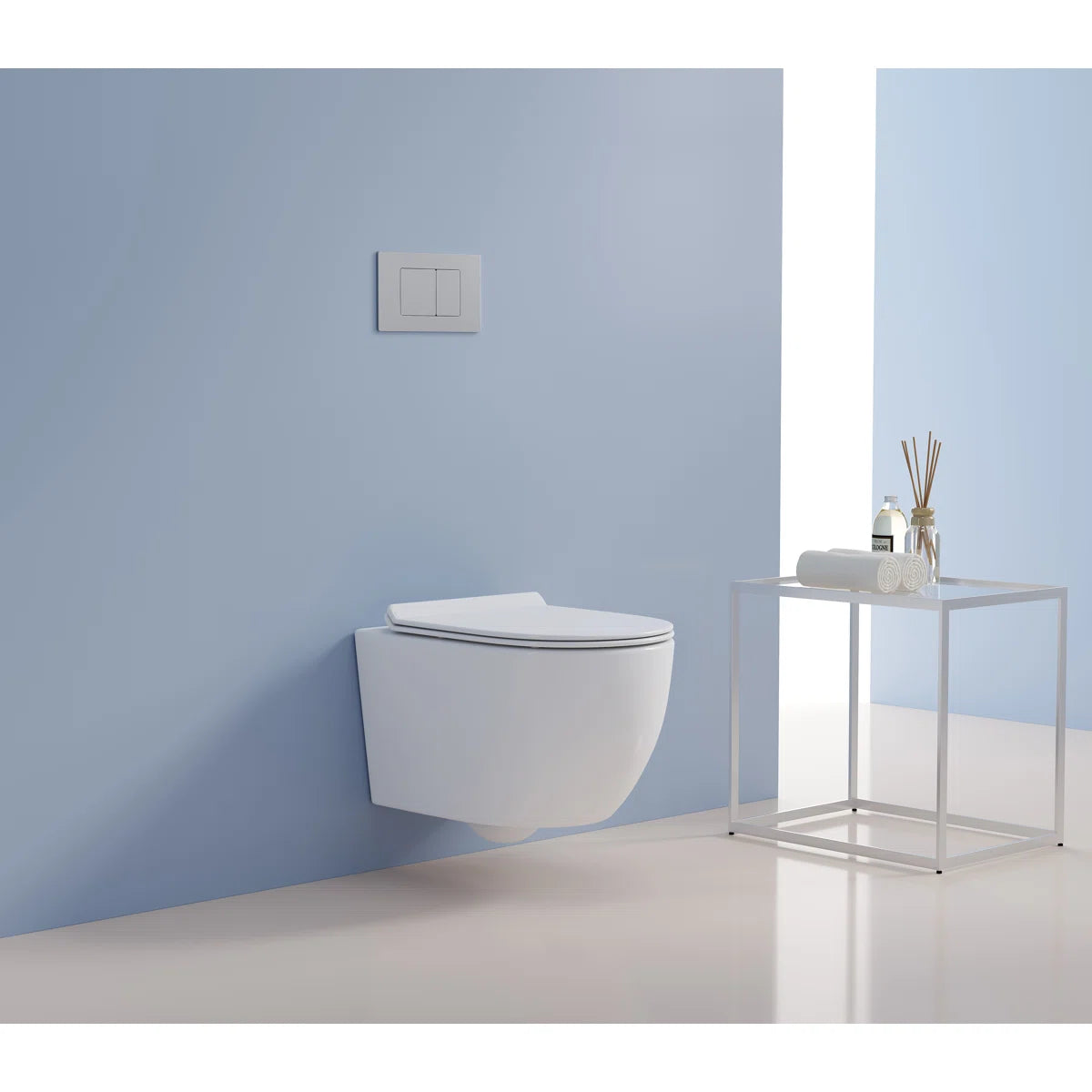 Eridanus white ceramic wall-hung toilet with slim soft-close seat.