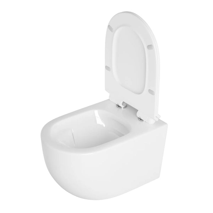 Capri Elongated Wall-Mount Rimless Toilet Bowl in White, Soft-Close Seat