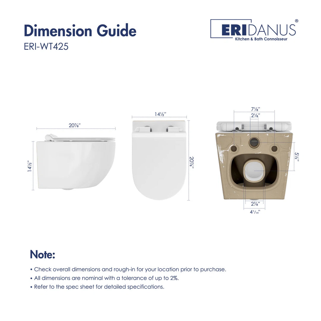 Capri Elongated Wall-Mount Rimless Toilet Bowl in White, Soft-Close Seat